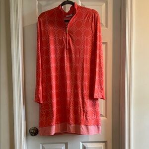 Cabana Life Vibrant Coral Long Sleeve Dress/Cover up with pockets.